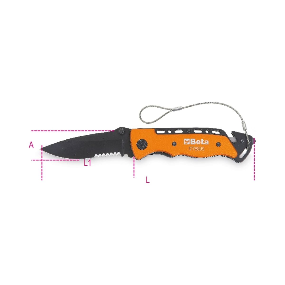 Couteau de survie auto avec fonction marteau brise-vitre et coupe-ceinture de sécurité avec étui H-SAFE 1778SOS-HS