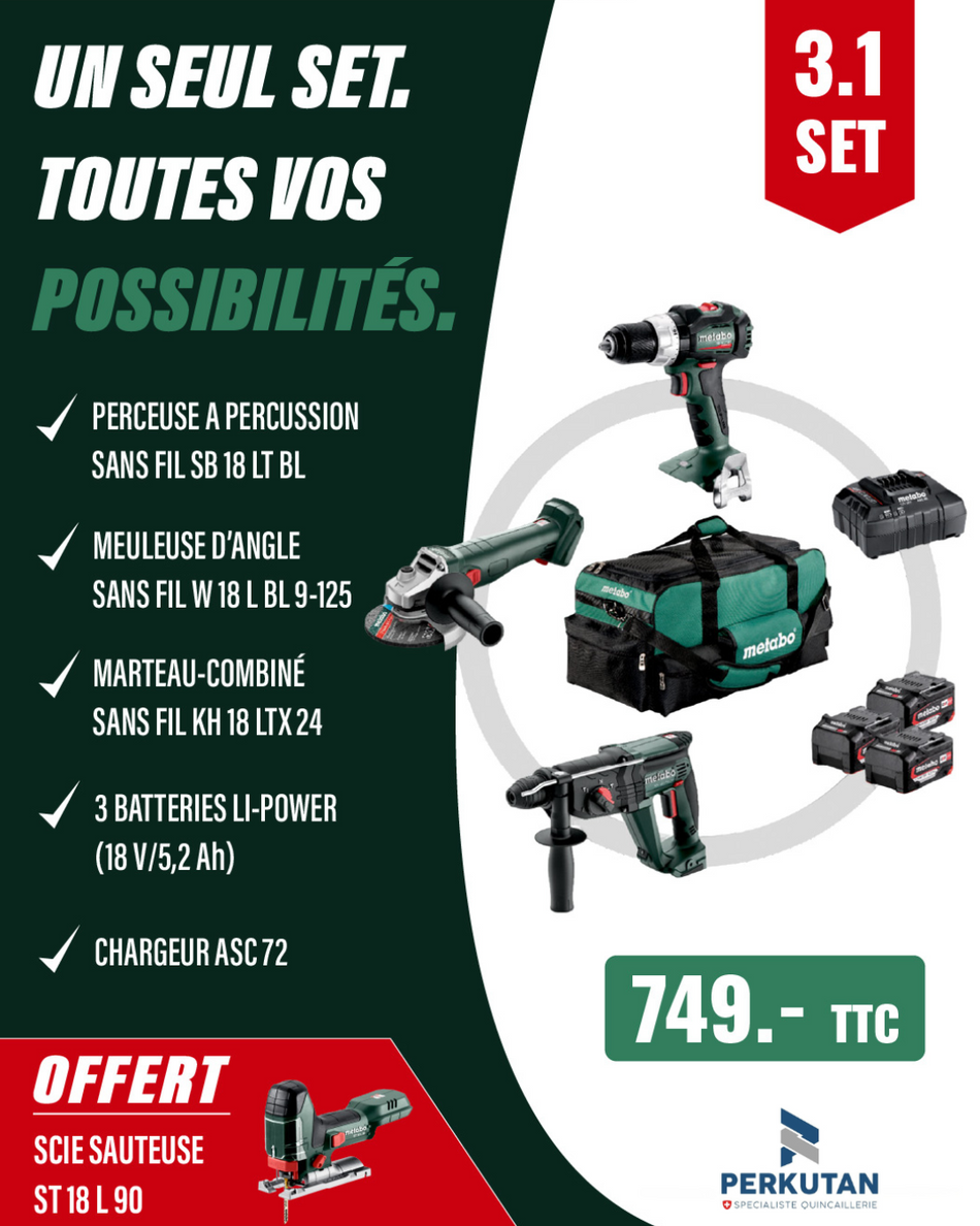 Offre spéciale – Metabo Set 3.1 avec scie sauteuse OFFERTE